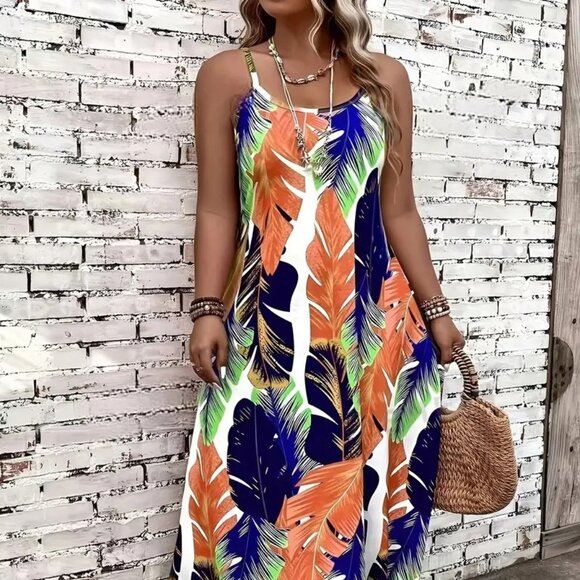 Women Plus Size Vibrant Print Vacation Summer Holiday Beach Maxi Dress 14W -20W - Picture 4 of 12